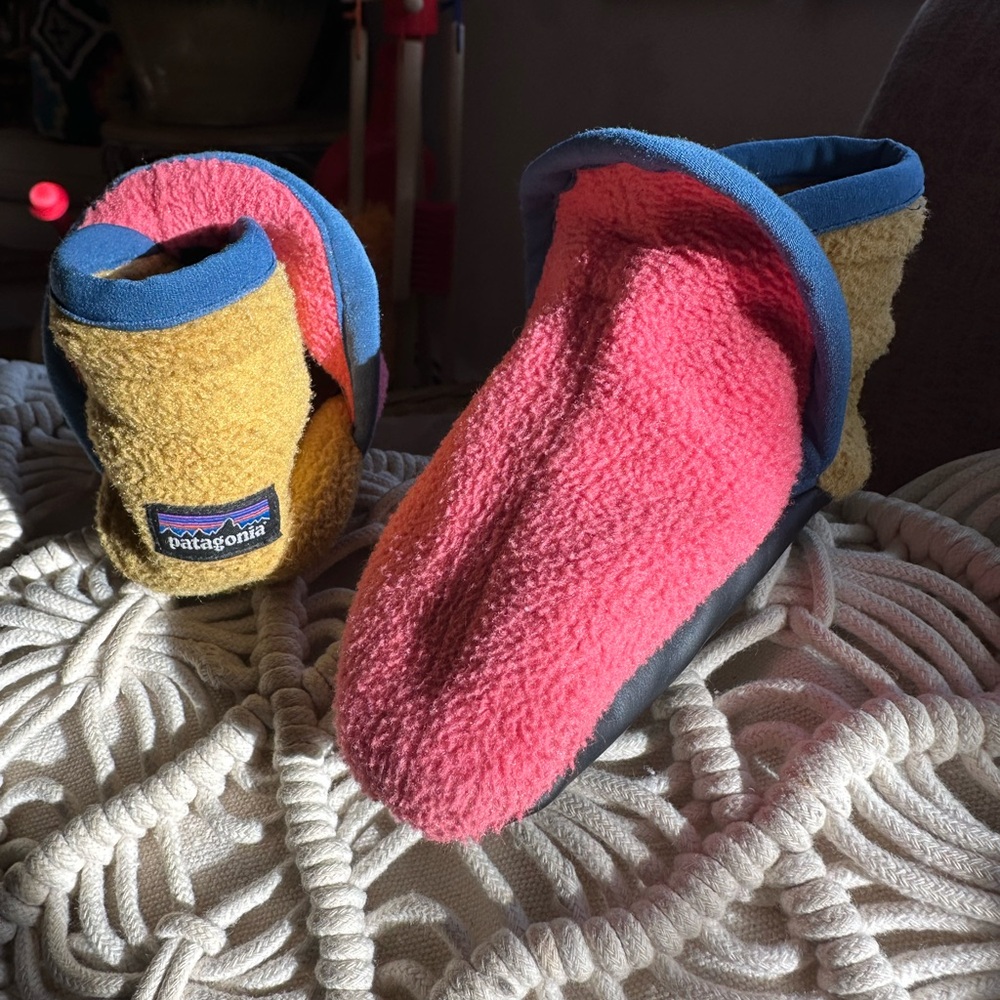 Patagonia Pink and Yellow Fleece Booties